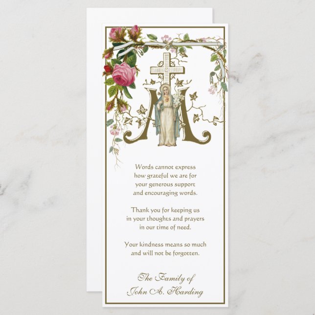 Religious Catholic Funeral Sympathy Thank You Card (Front/Back)