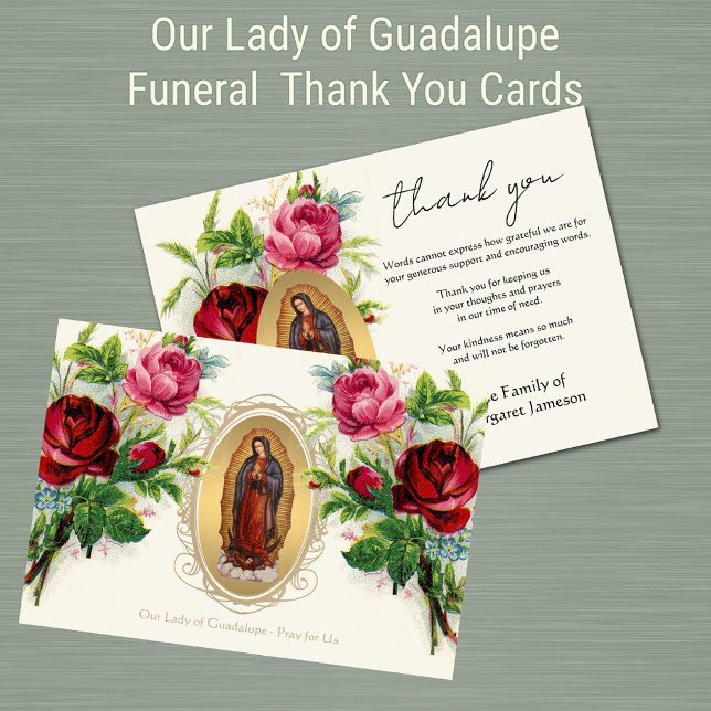 Religious Catholic Guadalupe Condolence Thank You Card (Traditional Catholic Our Lady of Guadalupe Funeral Thank You Cards)