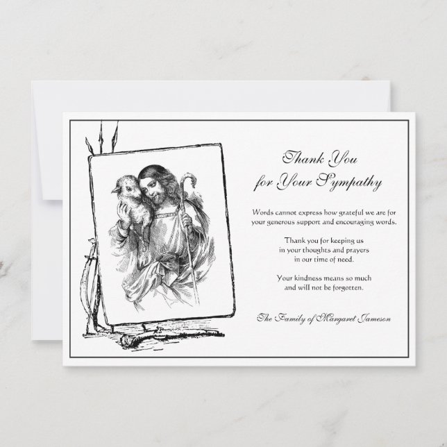 Religious Catholic Jesus Good Shepherd Condolence Thank You Card (Front)