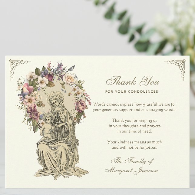 Religious Catholic Mary Jesus Condolence  Thank You Card (Creator Uploaded)