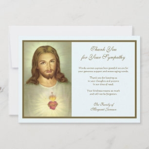 Religious Catholic Sacred Heart Jesus  Condolence  Thank You Card