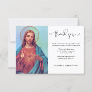Religious Catholic Sacred Heart Jesus  Condolence Thank You Card