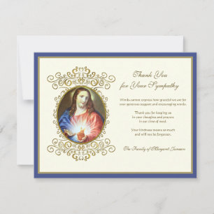 Religious Catholic Sacred Heart Jesus Funeral Thank You Card