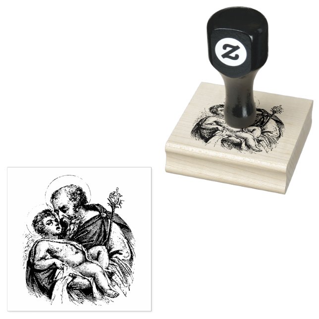 Religious Catholic Saint Joseph and Child Jesus Ru Rubber Stamp (Stamped)