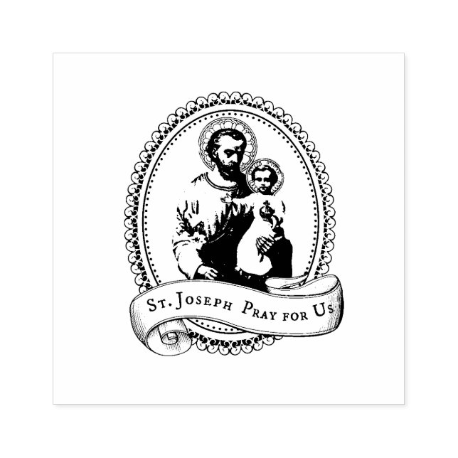Religious Catholic Saint Joseph and Child Jesus Rubber Stamp (Imprint)