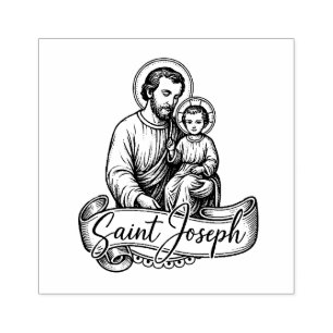 Religious Catholic Saint Joseph and Child Jesus Rubber Stamp