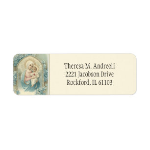 Religious Catholic Virgin Mary Baby Jesus Floral Return Address Label