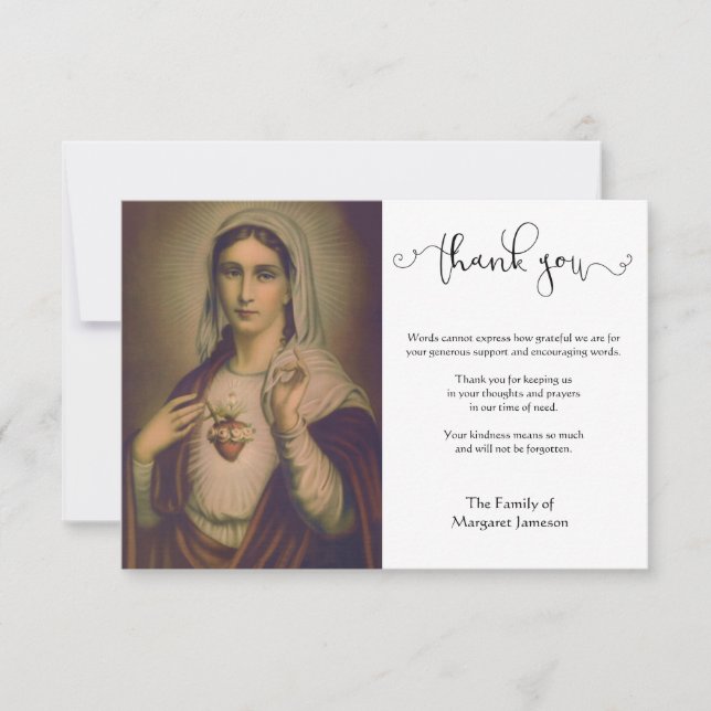 Religious Catholic Virgin Mary Condolence Thank You Card (Front)