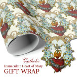 Religious Catholic Virgin Mary Immaculate Heart  Wrapping Paper<br><div class="desc">Featuring a beautiful custom designed traditional Catholic religious image of the Immaculate Heart of the Blessed Virgin Mary inlaid in a vintage frame with blue flowers.</div>