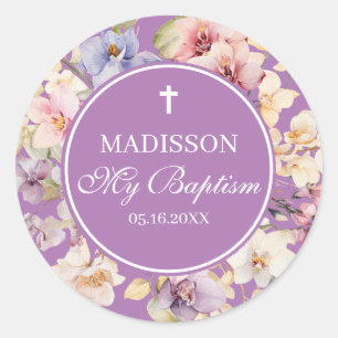 Religious Celebration Floral Orchids purple Classic Round Sticker