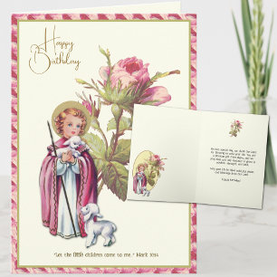 Religious Child's Birthday Jesus with Lamb Roses Card
