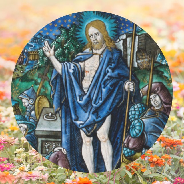 Religious Christian Catholic Easter Resurrection Classic Round Sticker (Religious Christian Catholic Easter Resurrection of Jesus Christ is Risen Classic Round Sticker)