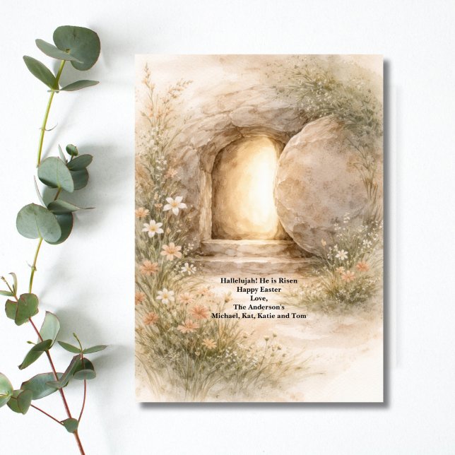 Religious Christian Catholic Jesus Tomb Easter Holiday Card (Jesus Tomb Easter card, Religious, Christian Catholic, Personalized, Printed or  Digital)