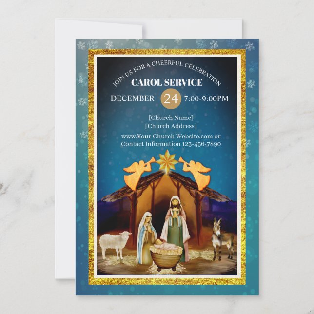 Religious Christian Church Christmas Carol Service Holiday Card (Front)