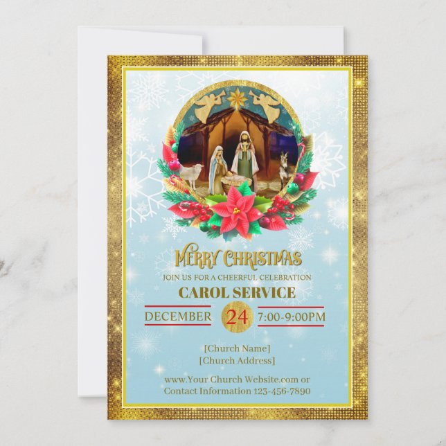 Religious Christian Church Christmas Carol Service Holiday Card (Front)