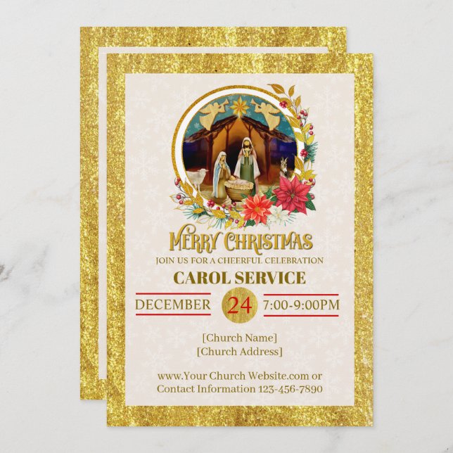 Religious Christian Church Christmas Carol Service Holiday Card (Front/Back)