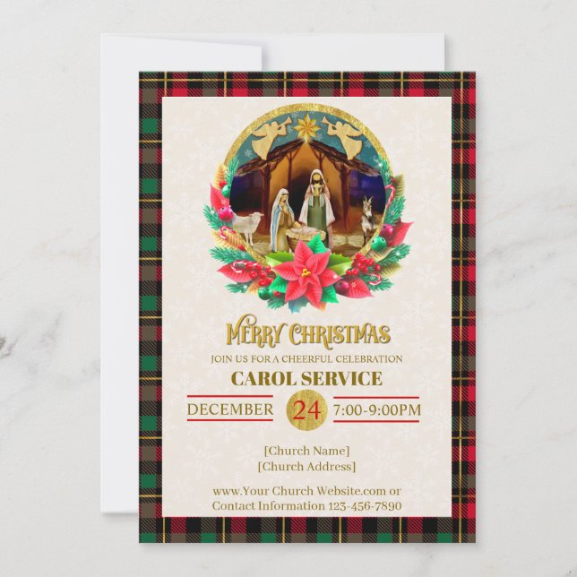 Religious Christian Church Christmas Carol Service Holiday Card (Front)