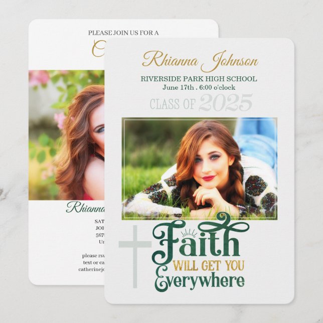 Religious Christian Class of 2025 Photo Graduation Invitation (Front/Back)