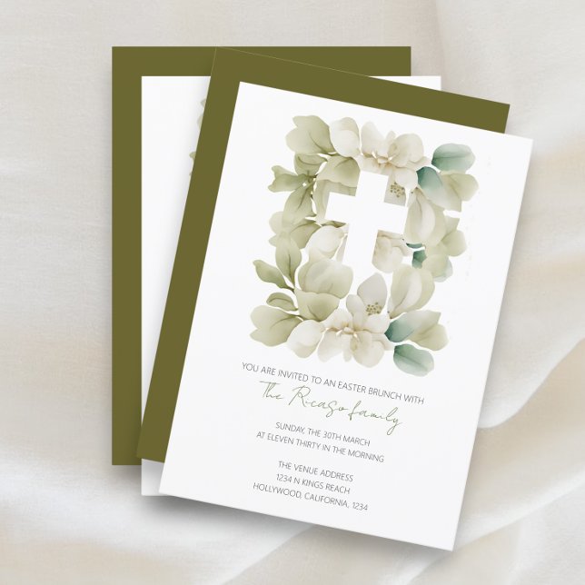 Religious Christian Cross Leaf Easter Brunch Invitation (Religious Christian Cross Leaf Easter Brunch Invitations from Ricaso. easy to add your own text)