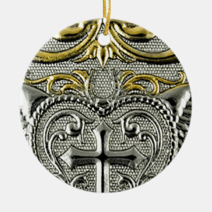 religious Christianity metallic silver cross Ceramic Ornament