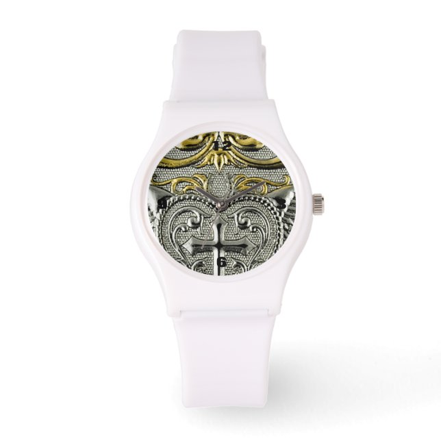 religious Christianity metallic silver cross Watch (Front)