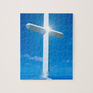 Religious Christianity White Cross Blue Water Jigsaw Puzzle
