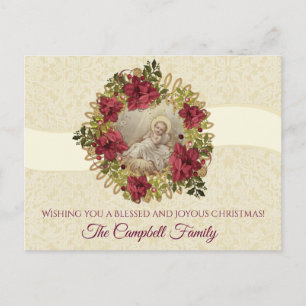 Religious Christmas Baby Jesus Floral Wreath Postcard