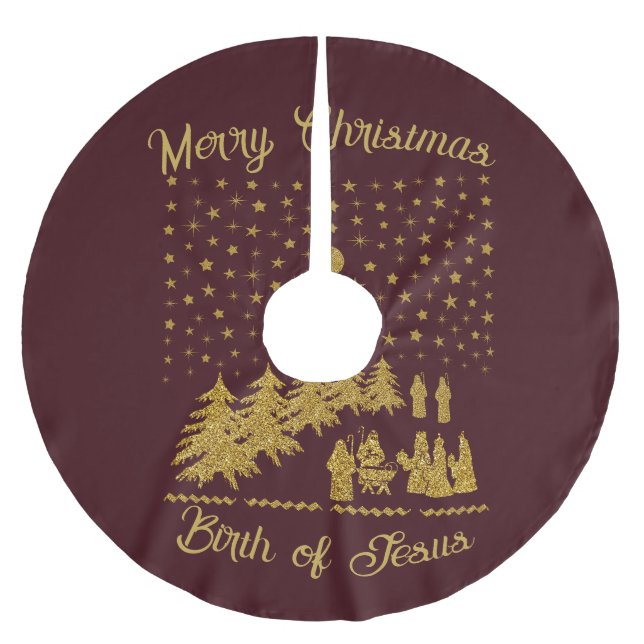 Religious Christmas, Birth of Jesus Brushed Polyester Tree Skirt (Front)