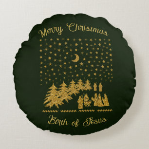 Religious Christmas, Birth of Jesus Round Cushion