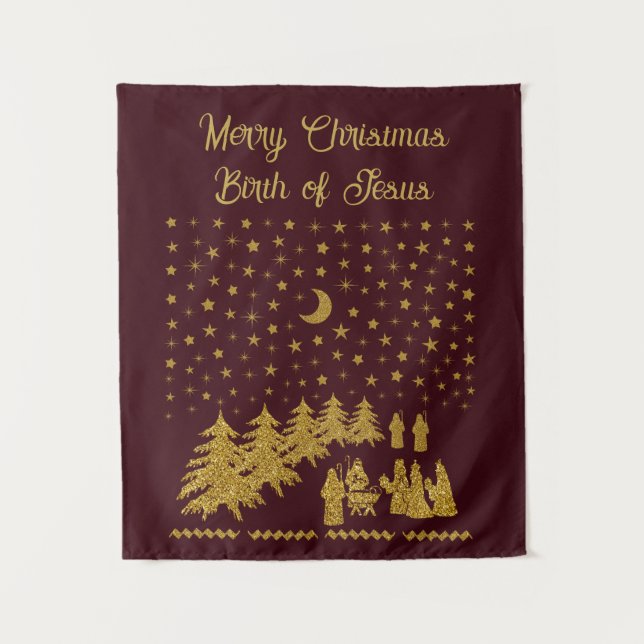 Religious Christmas, Birth of Jesus Tapestry (Front)