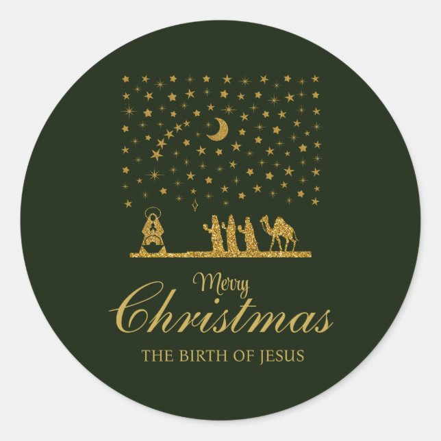 Religious Christmas, Birth of Jesus, Three King's Classic Round Sticker (Front)