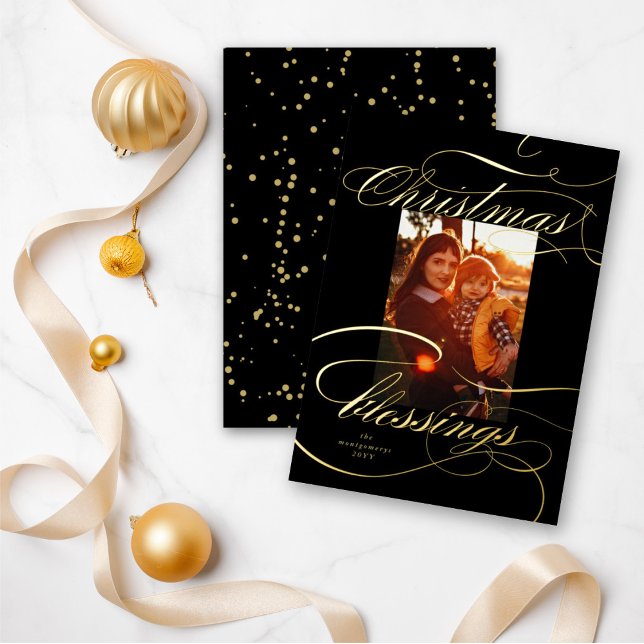 Religious Christmas Blessings Calligraphy Photo Foil Holiday Card (Creator Uploaded)