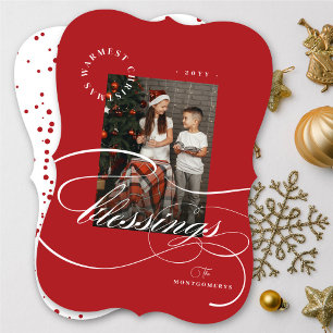 Religious Christmas Blessings Calligraphy Photo Holiday Card