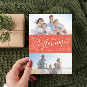 religious Christmas blessings hand-lettering red Holiday Card