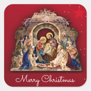 Religious Christmas Card Baby Jesus Envelope Square Sticker