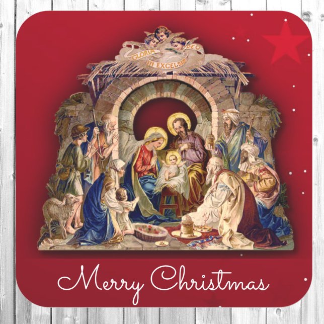 Religious Christmas Card Baby Jesus Envelope Square Sticker (Creator Uploaded)