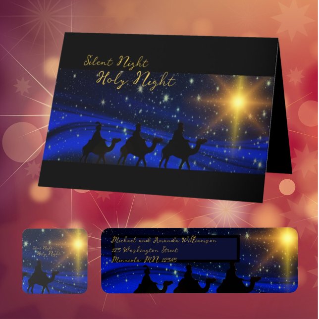 Religious Christmas Card Blue Blessing Elegant (Personalized Religious Christmas Card Blue Blessing Elegant. Printed or Digital Downloadable Cards)