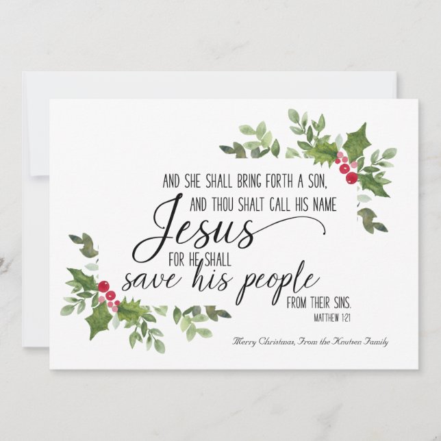 Religious Christmas Card with KJV Bible Verse (Front)