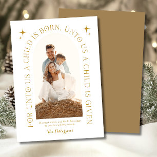 Religious Christmas Family Photo Minimalist Gold Holiday Card