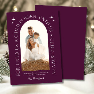 Religious Christmas Family Photo Minimalist Purple Holiday Card