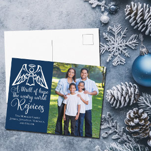 Religious Christmas Family Photo Rejoice Navy Blue Postcard