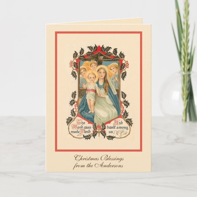 Religious Christmas Jesus Virgin Mary Angels Holid Holiday Card (Front)