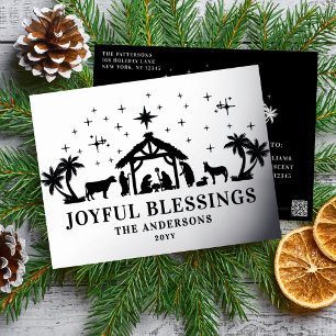 Religious Christmas Joyous Blessings Manger Holy Foil Holiday Postcard
