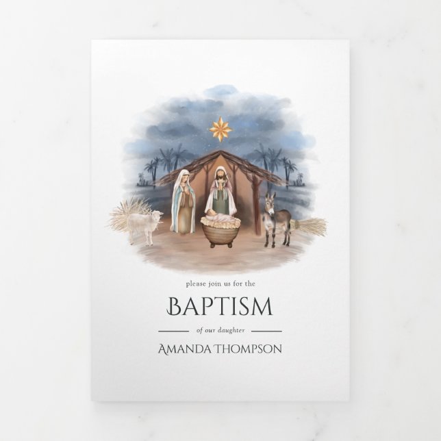 Religious Christmas Nativity Birth Jesus Photo Tri-Fold Card (Cover)