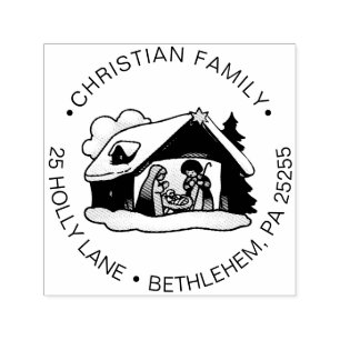 Religious Christmas Nativity Family Return Address Self-inking Stamp