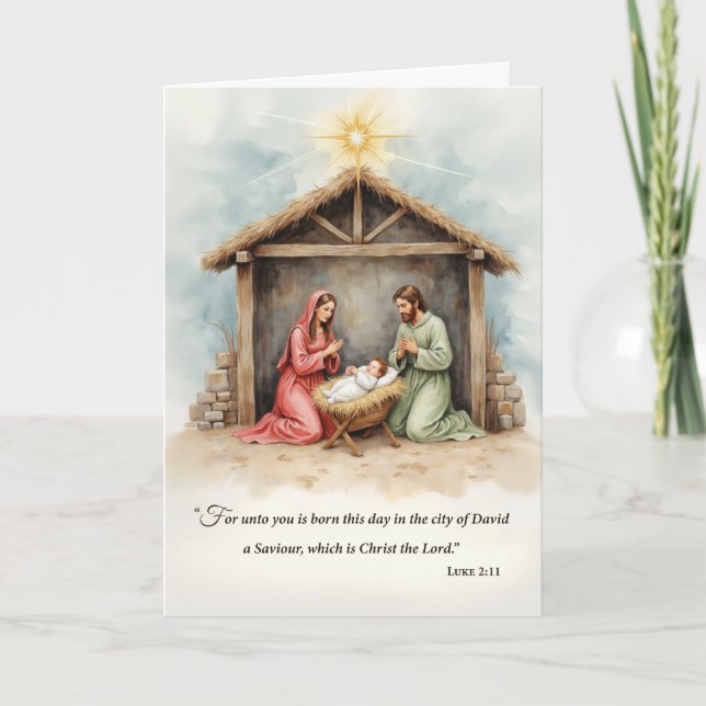 Religious Christmas Nativity Holy Family Scripture Card (Front)