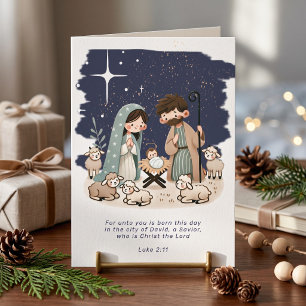 Religious Christmas Nativity Scene and Scripture Holiday Card