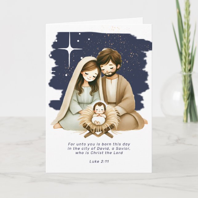 Religious Christmas Nativity Scene and Scripture Holiday Card (Front)
