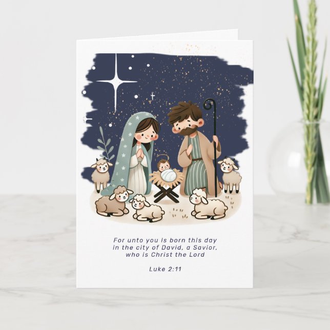Religious Christmas Nativity Scene and Scripture Holiday Card (Front)