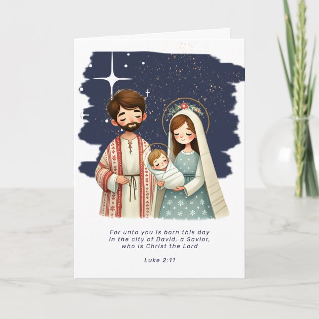 Religious Christmas Nativity Scene and Scripture Holiday Card (Front)